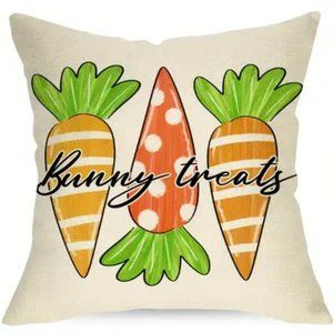 NEW LINEN BLEND "BUNNY TREATS" EASTER DECOR CARROTS DECORATIVE PILLOW COVER 18"